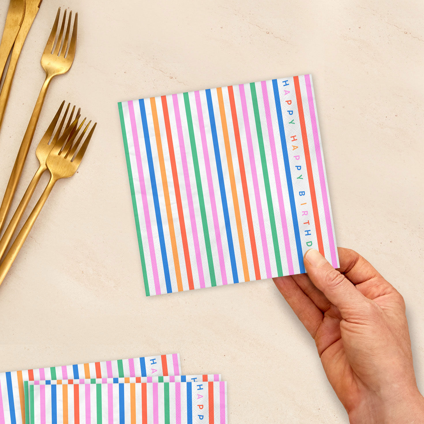 Colorful Striped Birthday Dinner Napkins Pack  image number 2