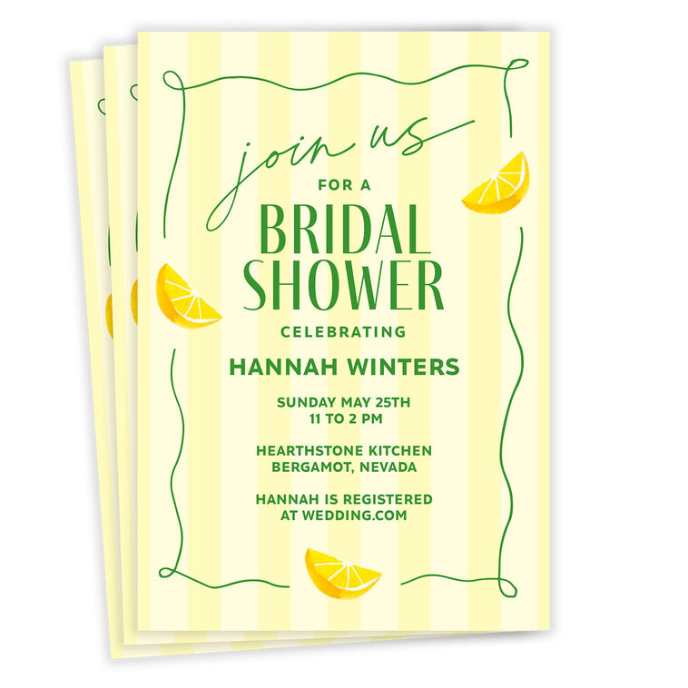 Sweet Lemon Stripes Flat Bridal Shower Invitation