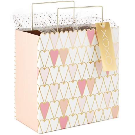 Hearts in a Row Medium Square Gift Bag With Tulle, 9.6", , large