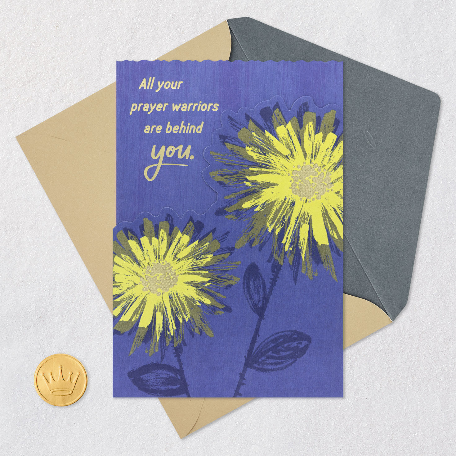Sunflowers on Blue Encouragement Card Card Front with Envelope and Gold Seal image number 5