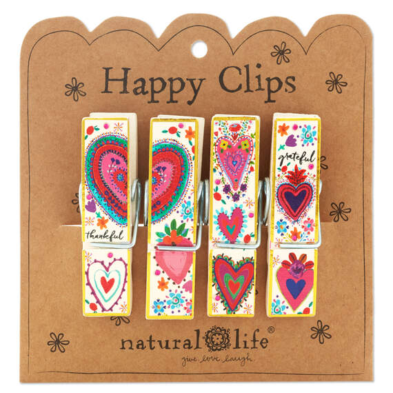 Natural Life Hearts Happy Clips, Set of 4, , large image number 1