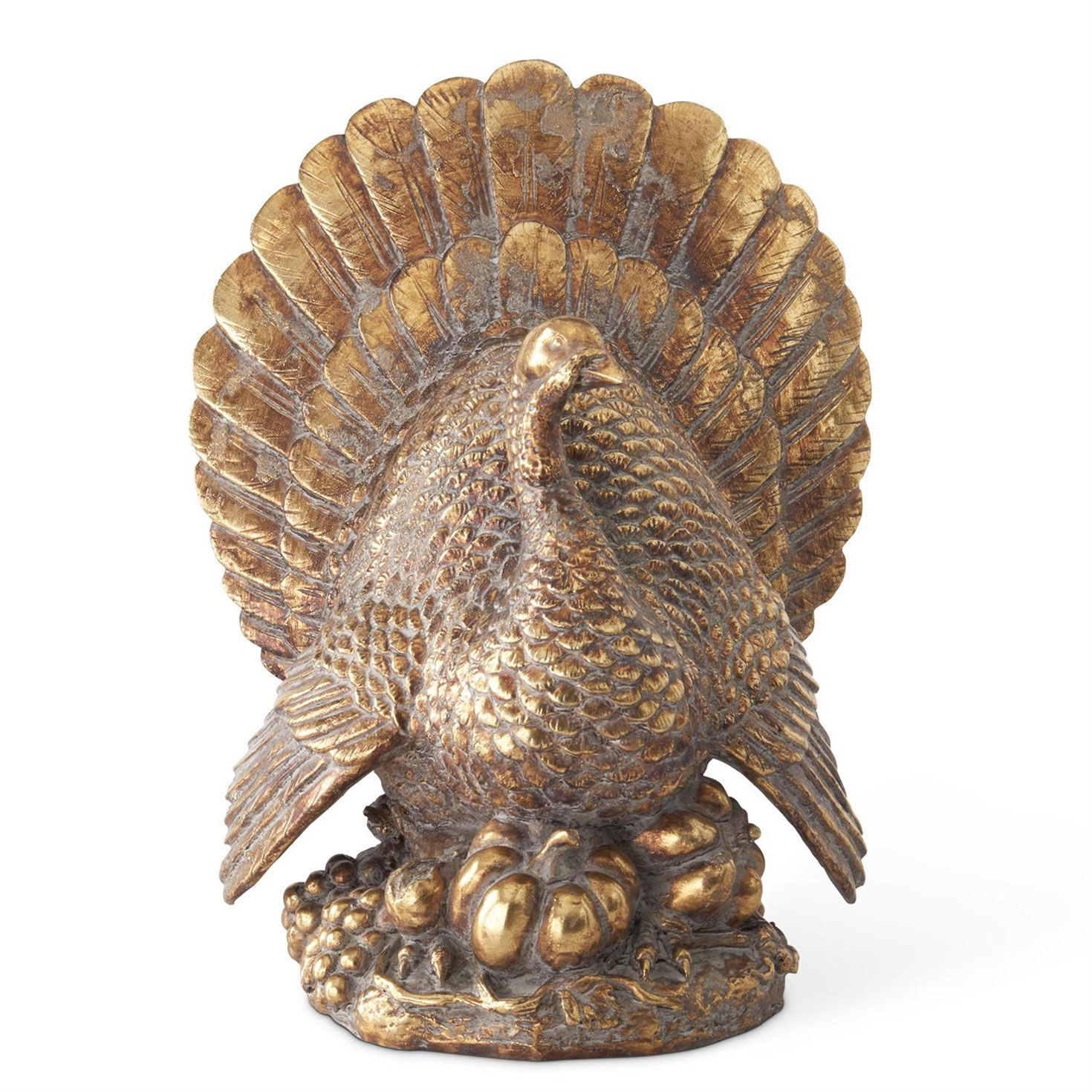 K&K Interiors Antique Gold Turkey Figurine, 11.5"