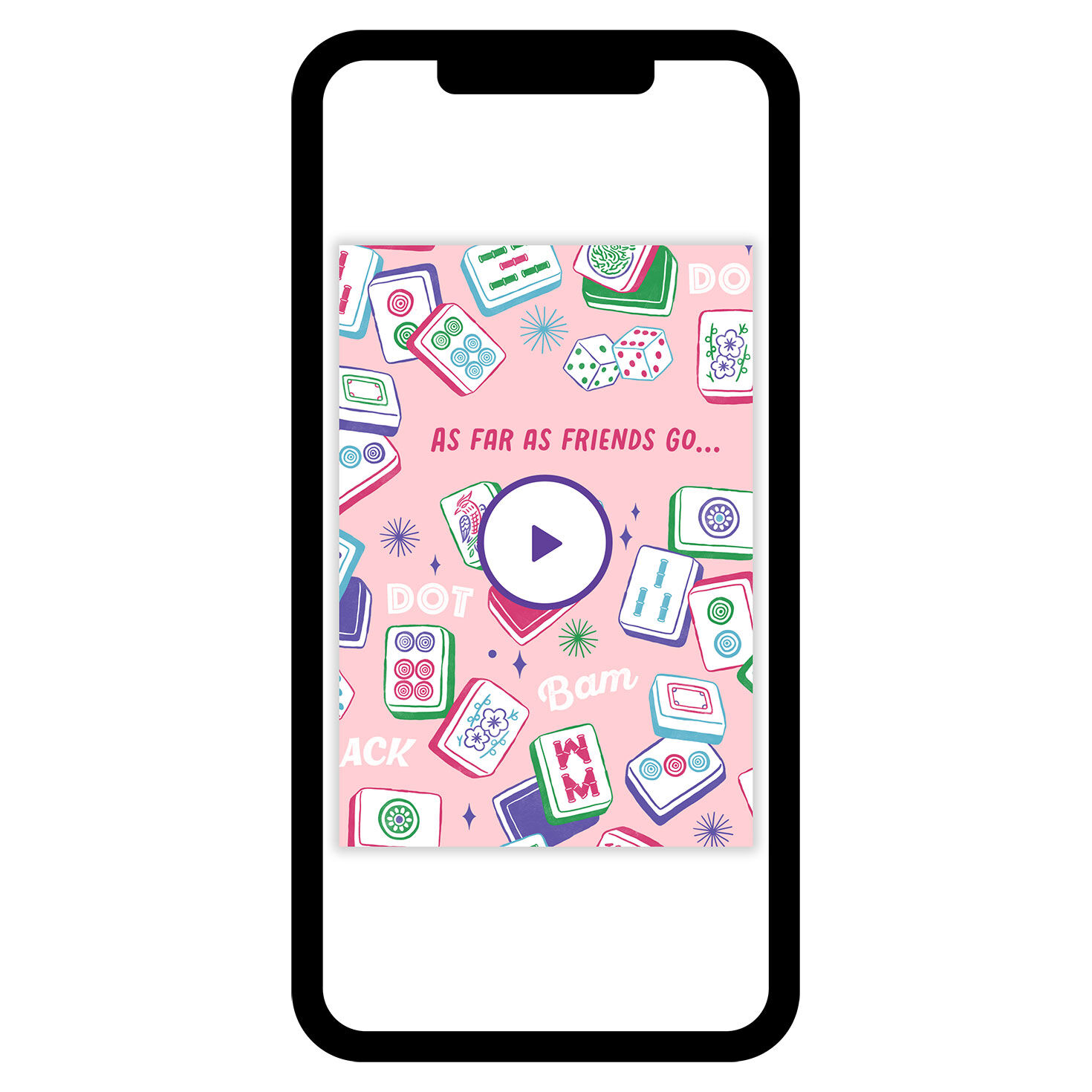 Pink Mahjong Tiles Personalized Friend Card phone with card front image number 1