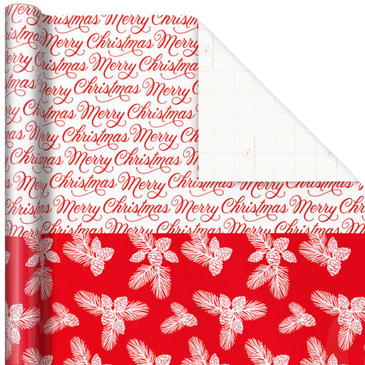 Merry Christmas & Pine Dual-Design Christmas Wrapping Paper, 40 sq. ft., 