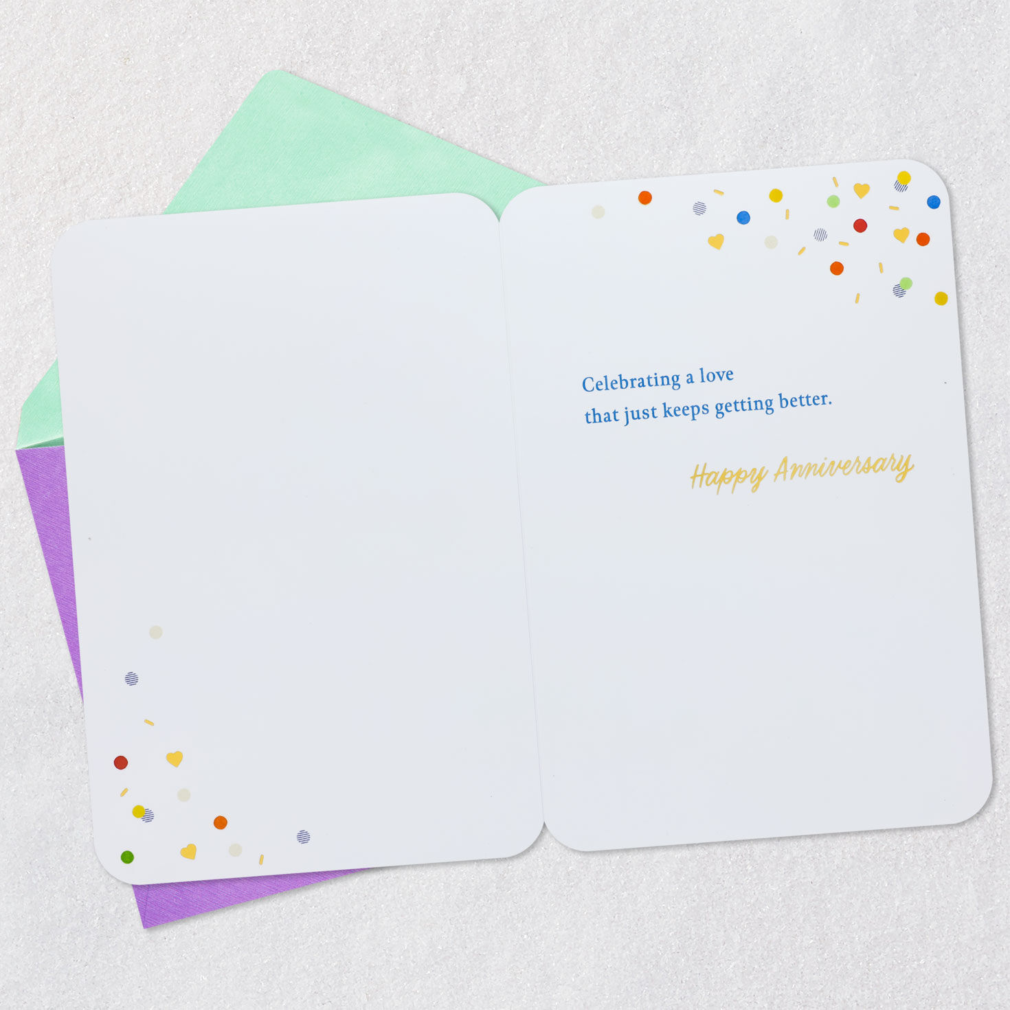 True Love Confetti Anniversary Card Open card with envelope image number 3
