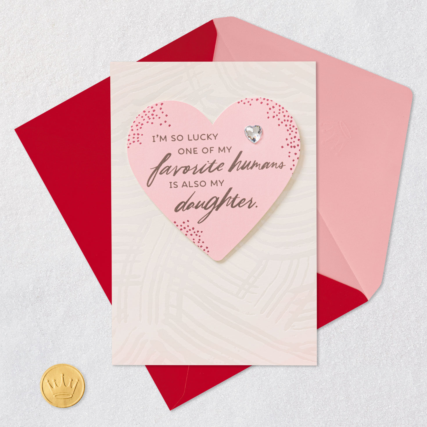 Sparkly Pink Heart Daughter Valentine's Day Card Card Front with Envelope and Gold Seal image number 6