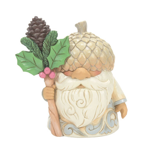 Jim Shore White Woodland Gnome With Acorn Hat Figurine, 4.65", 