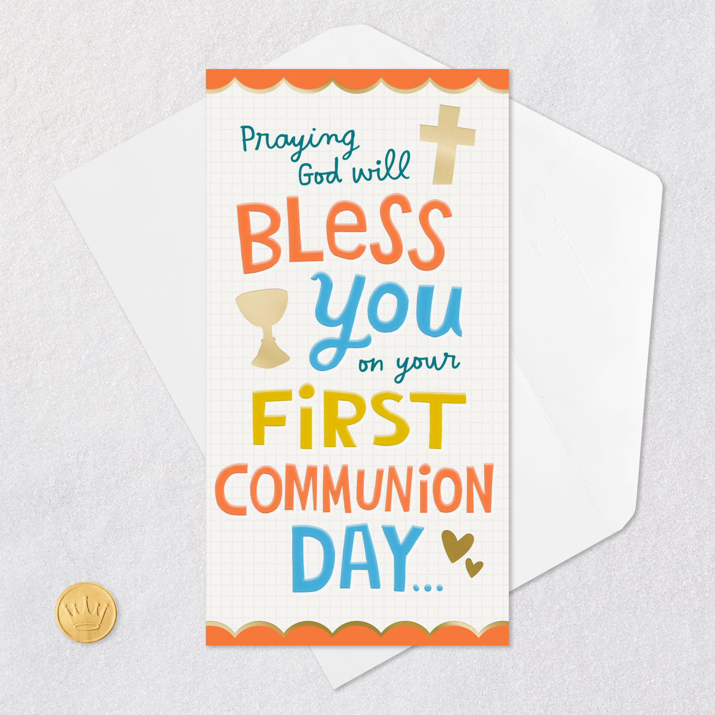 Cross and Chalice Money Holder 1st Communion Card Card Front with Envelope and Gold Seal image number 7