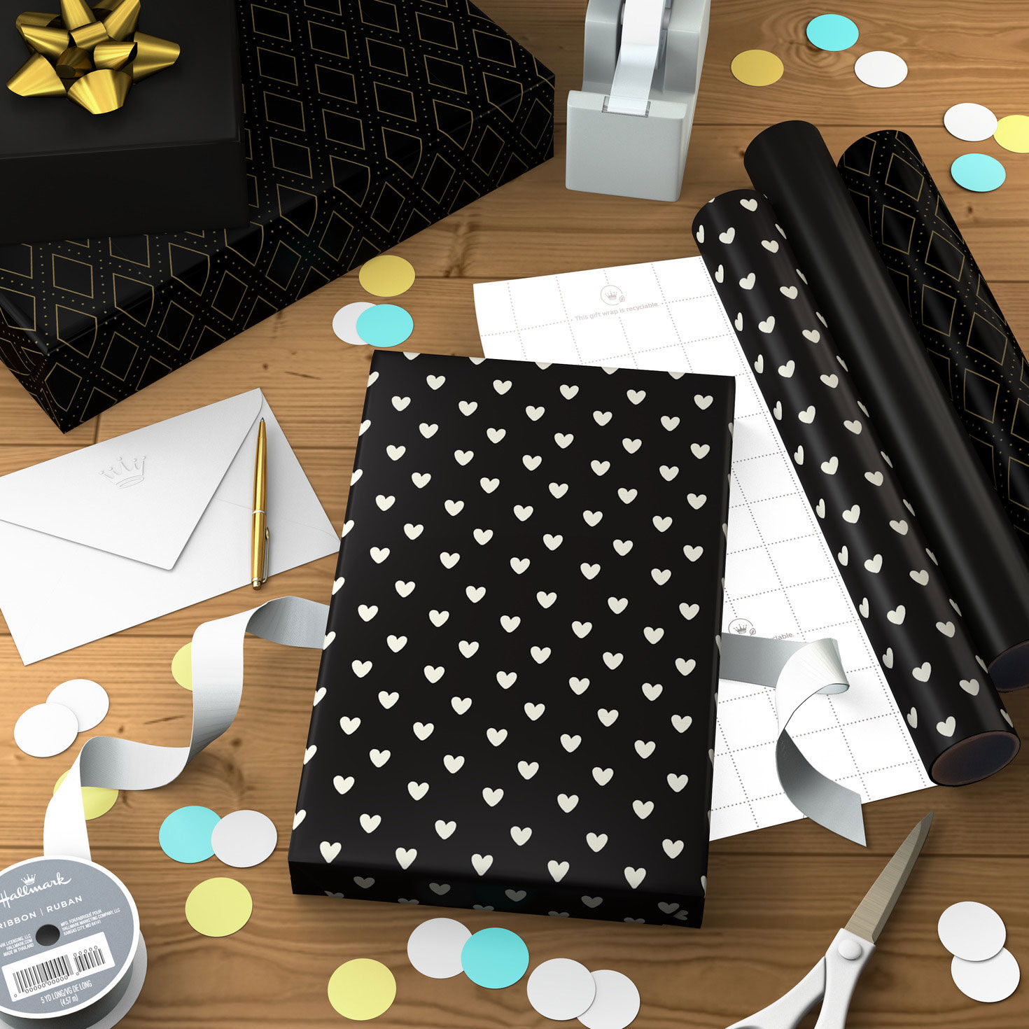 Black and White Tri-Pack Mini Gift Wrap Rolls Wrapped packages image number 4