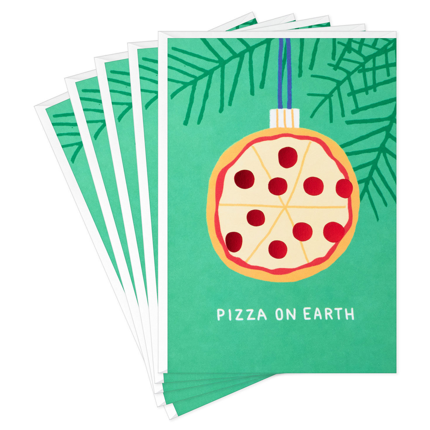 Pizza Ornament on Green Christmas Cards fronts fanned image number 2