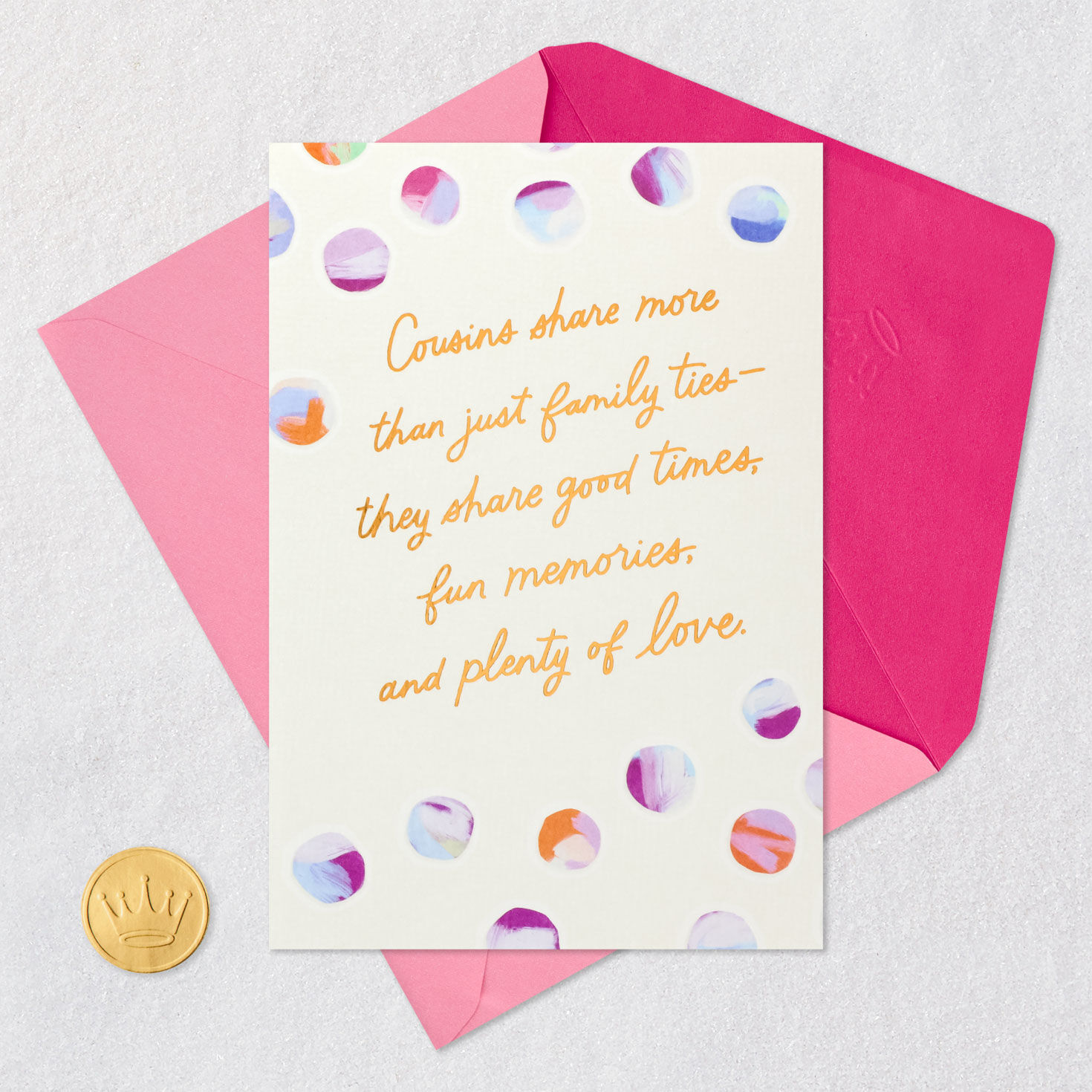 Pastel Dots Birthday Card for Cousin Card Front with Envelope and Gold Seal image number 5