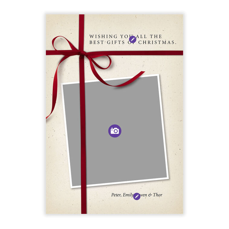 Red Ribbon Gift Flat Christmas Photo Card, , large image number 5