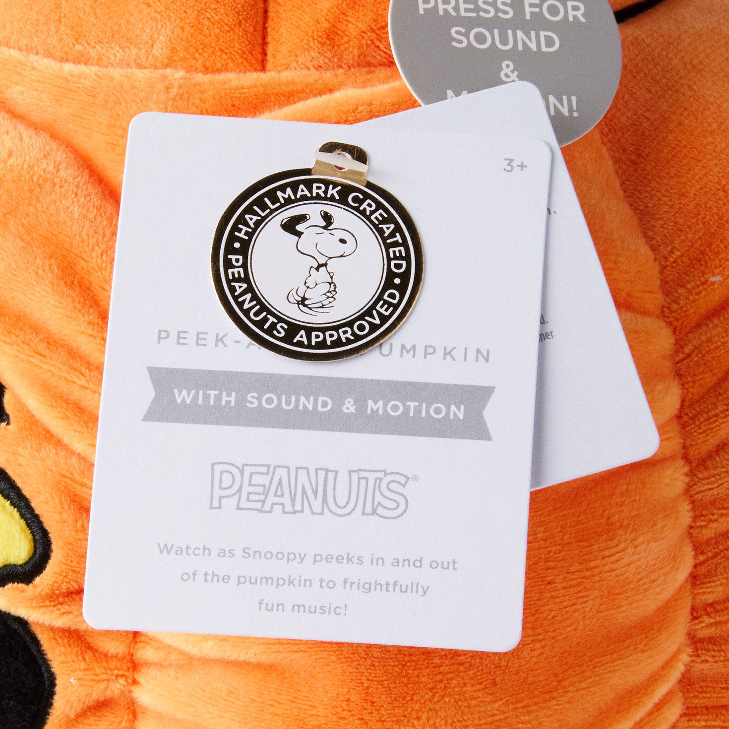 Peanuts Snoopy Pumpkin Plush With Sound and Motion Package tag image number 7