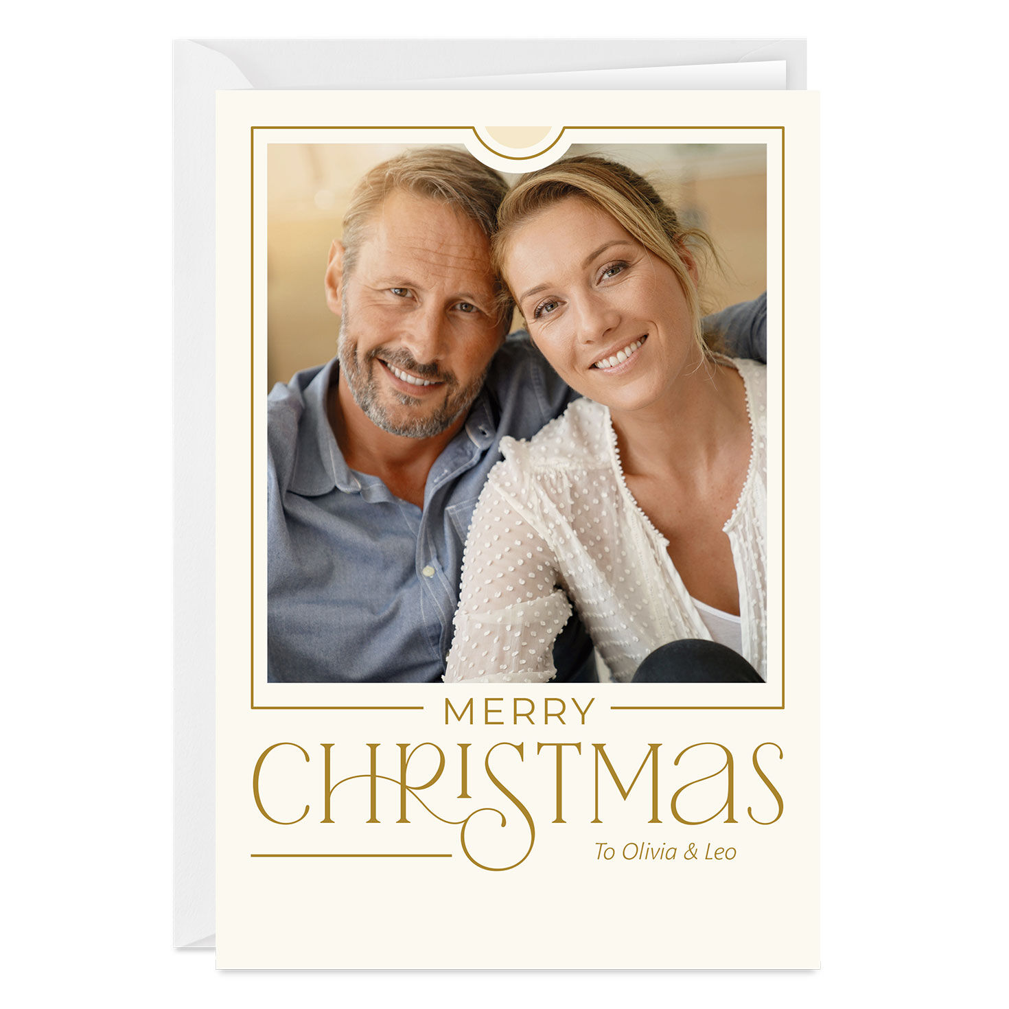 Simple Gold Border Custom Christmas Card