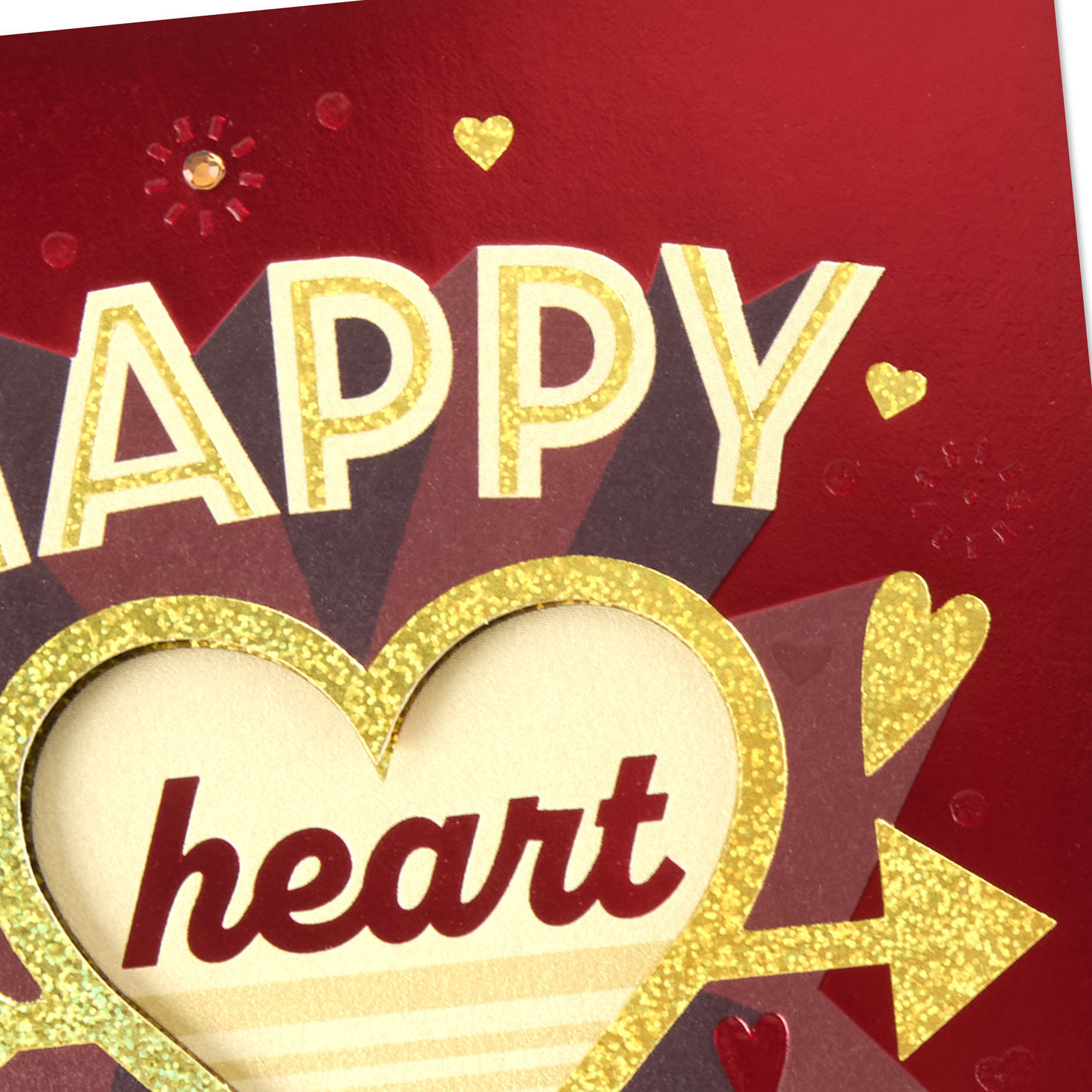 Red with Gold Glitter Heart Valentine's Day Card Card Front Detail image number 4