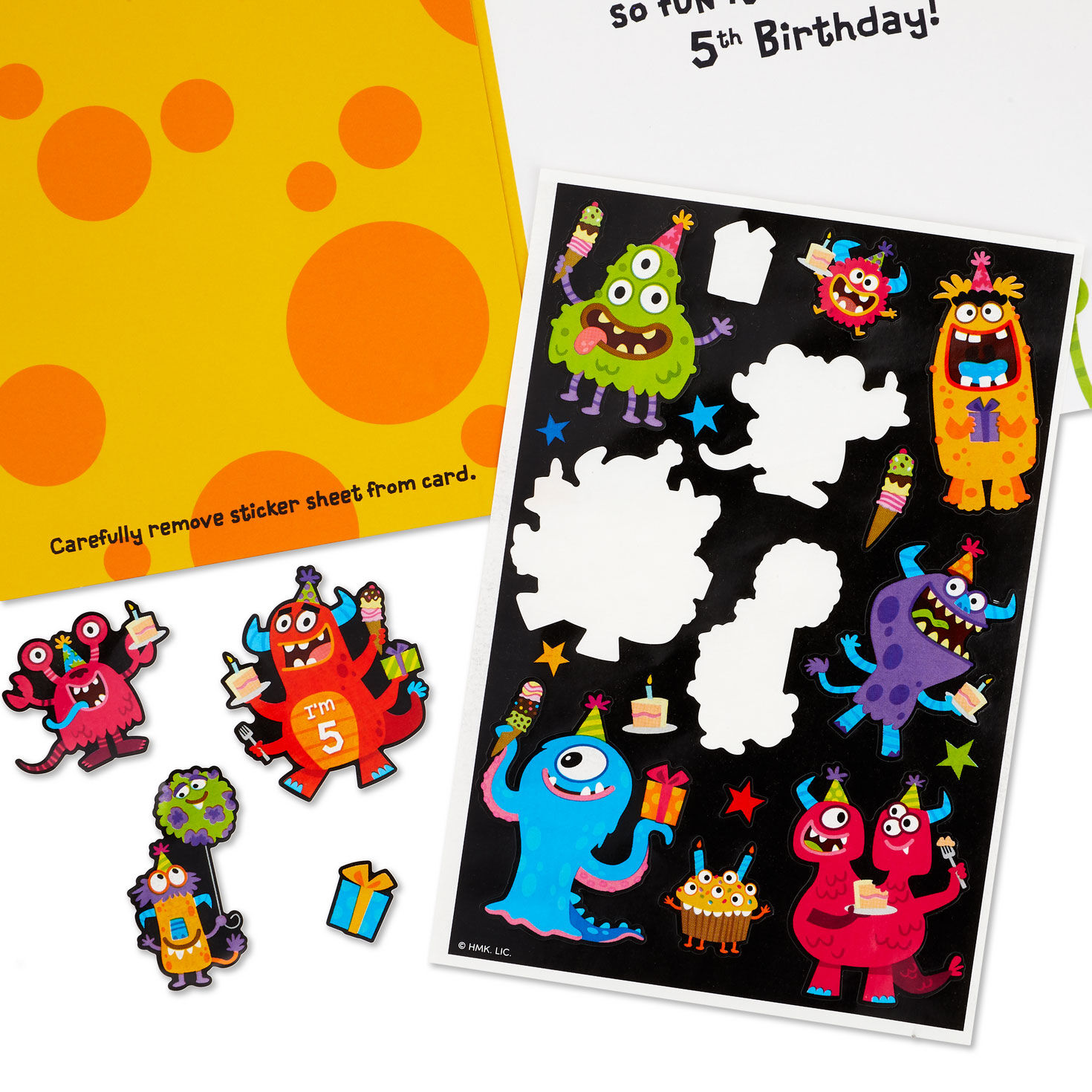 Cute Monsters 5th Birthday Card With Stickers upclose view attachments image number 5