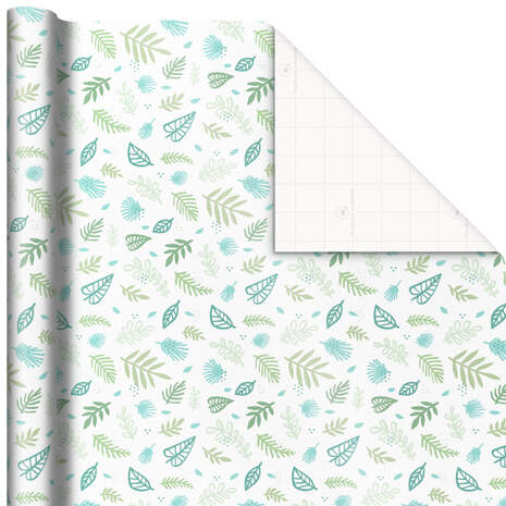 Green Leaves on White Wrapping Paper, 20 sq. ft., , large