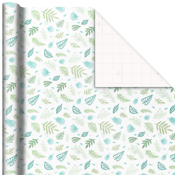 Green Leaves on White Wrapping Paper, 20 sq. ft.