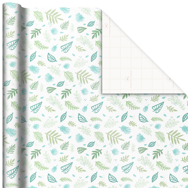 Green Leaves on White Wrapping Paper, 20 sq. ft.