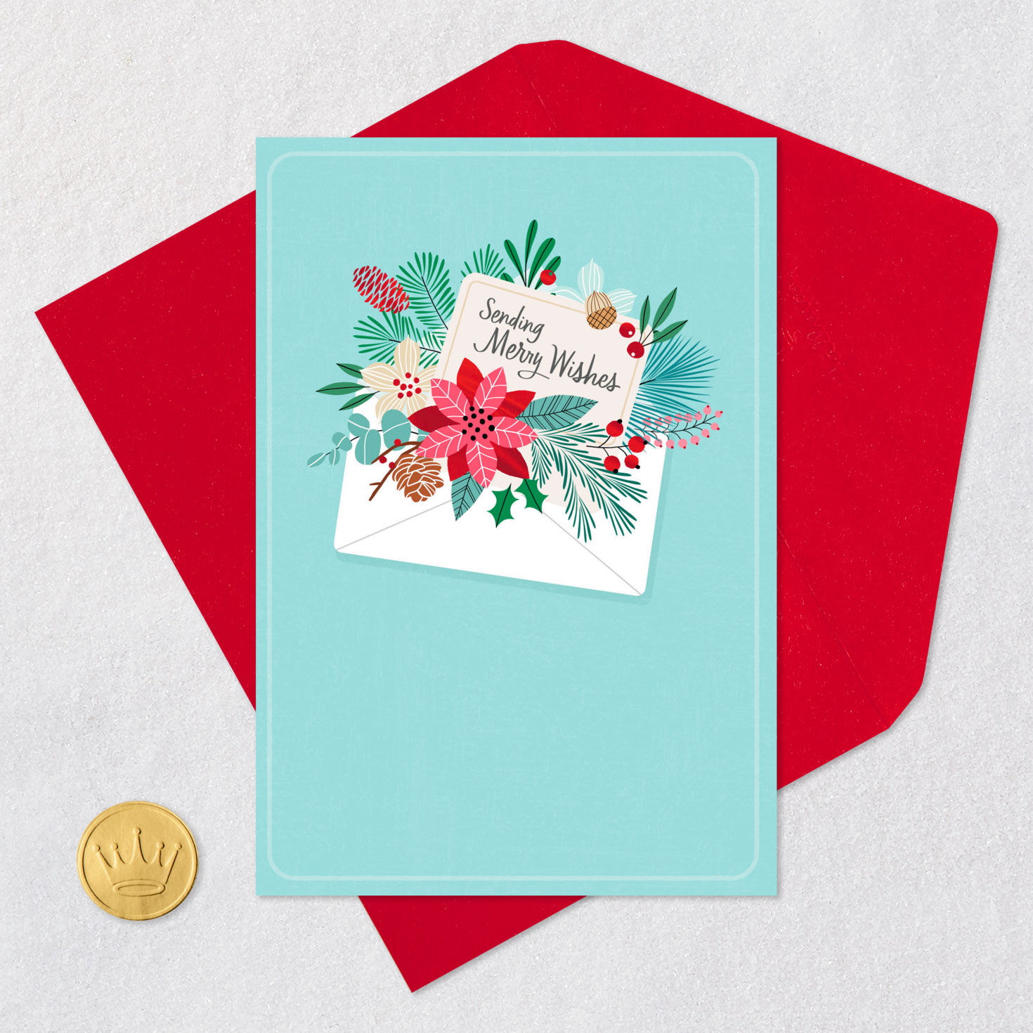 Holiday Botanicals in White Envelope Christmas Card Card Front with Envelope and Gold Seal image number 5