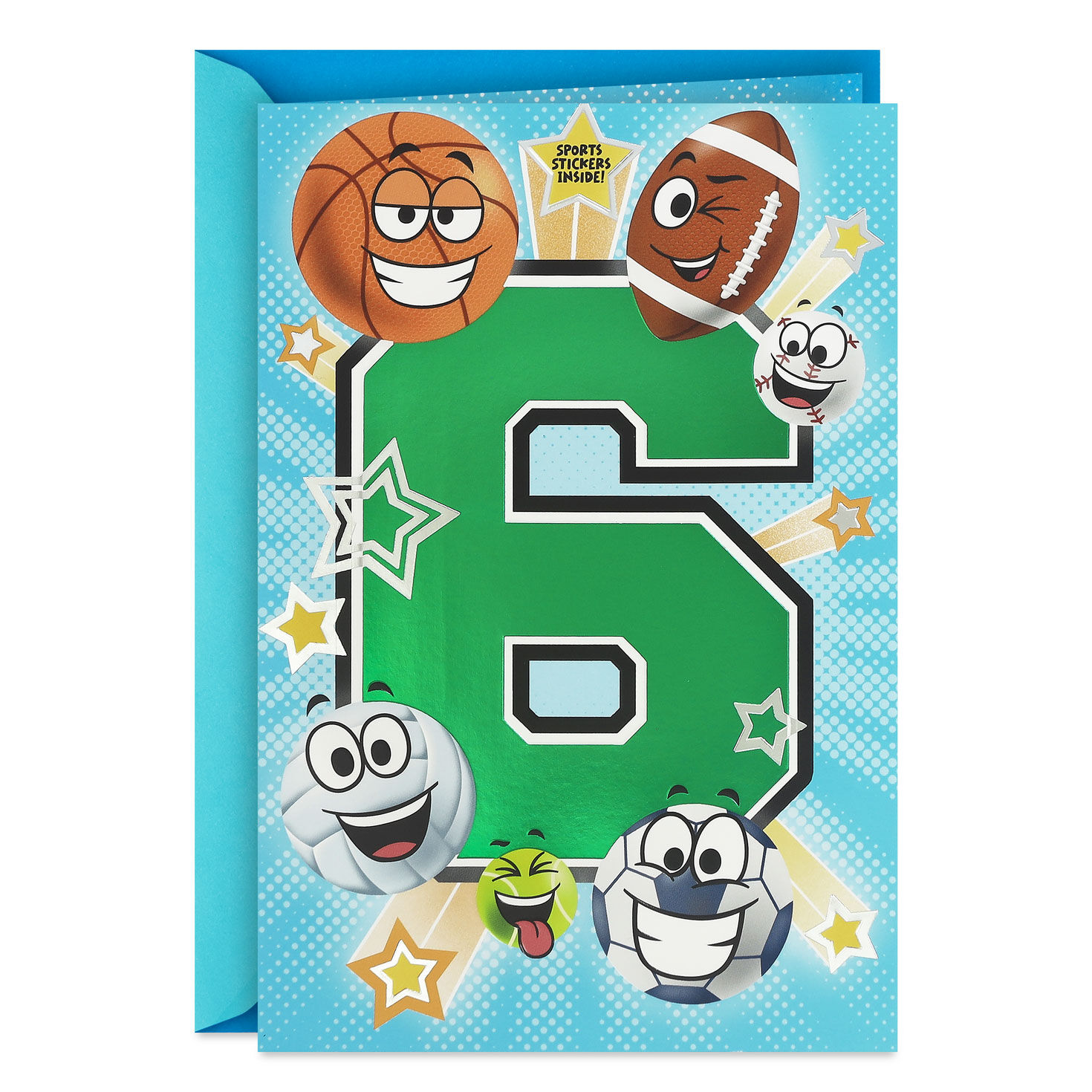 You're An Amazing Kid 6th Birthday Card With Sports Stickers