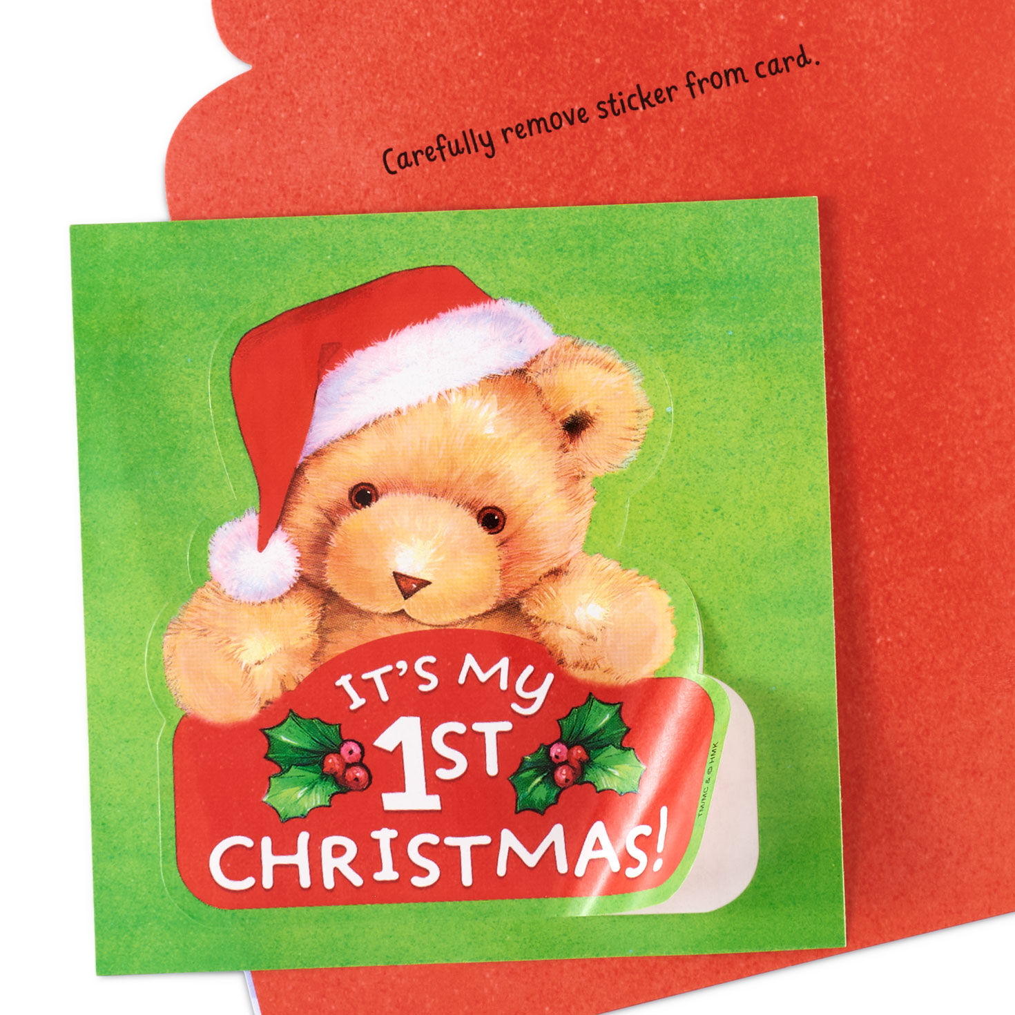 Teddy Bear in Santa Hat Christmas Card for Baby upclose card attachemnt image number 5