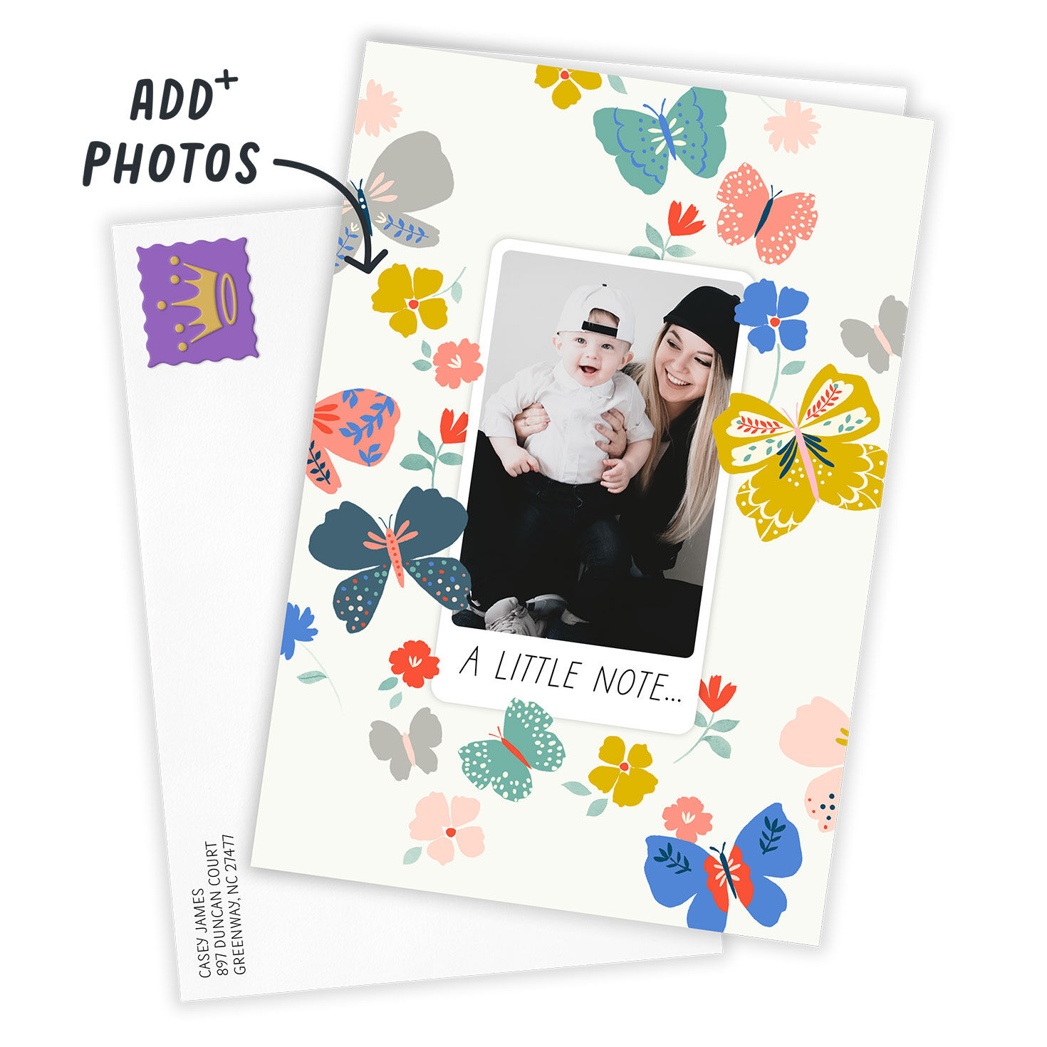 Personalized Colorful Butterflies Photo Card  image number 2