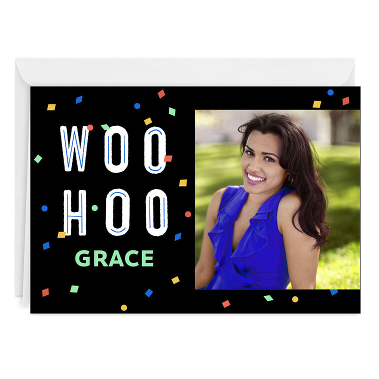 Personalized Woo Hoo Confetti Celebration Photo Card