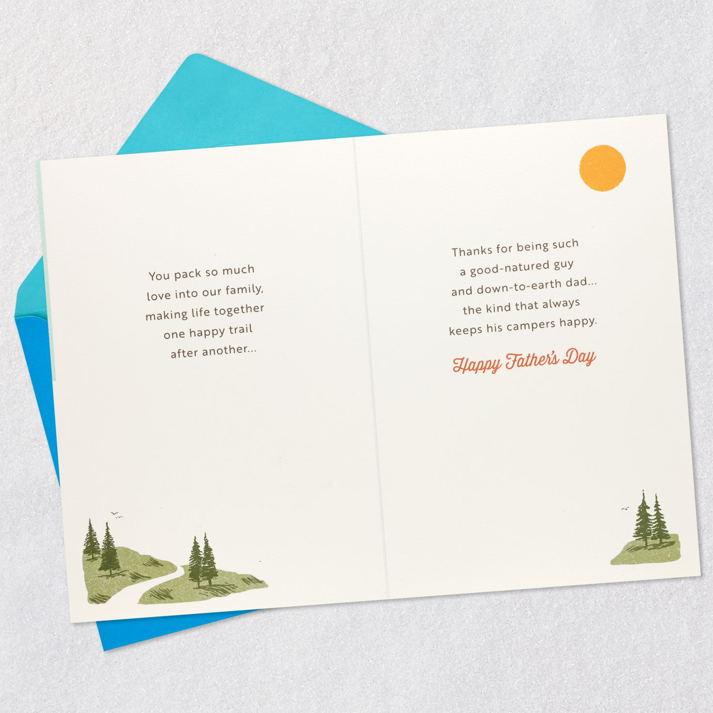Hiking Backpack in Woods Father's Day Card Open card with envelope image number 4