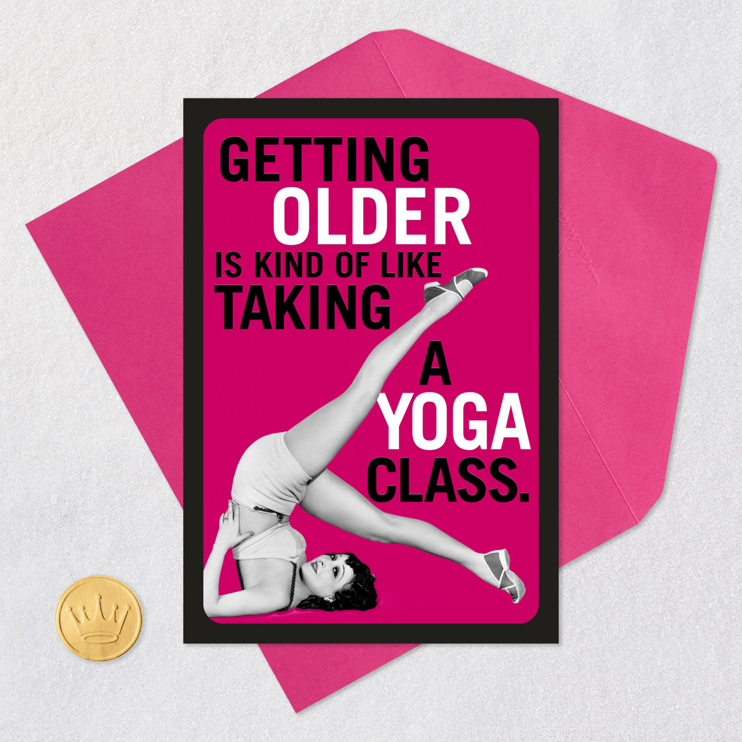 Retro Yoga and Farts Aging Funny Birthday Card Card Front with Envelope and Gold Seal image number 5