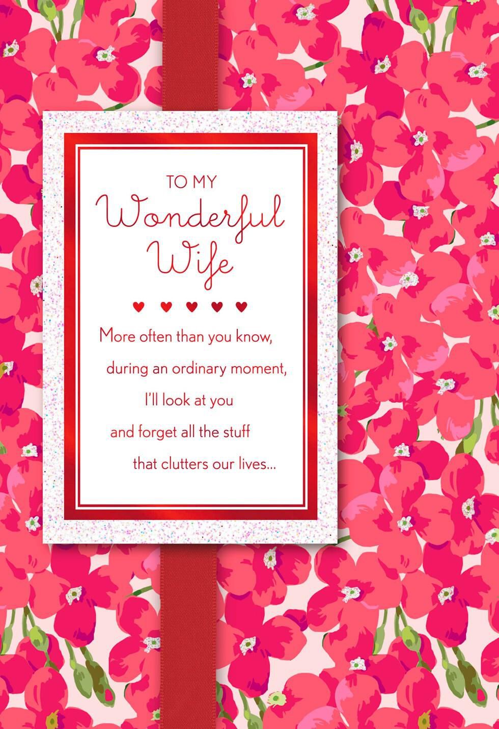 Pink Flowers Valentine’s Day Card for Wife