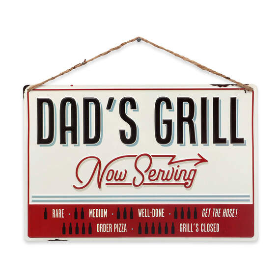 Open Road Garage Dad's Grill Embossed Tin Quote Sign