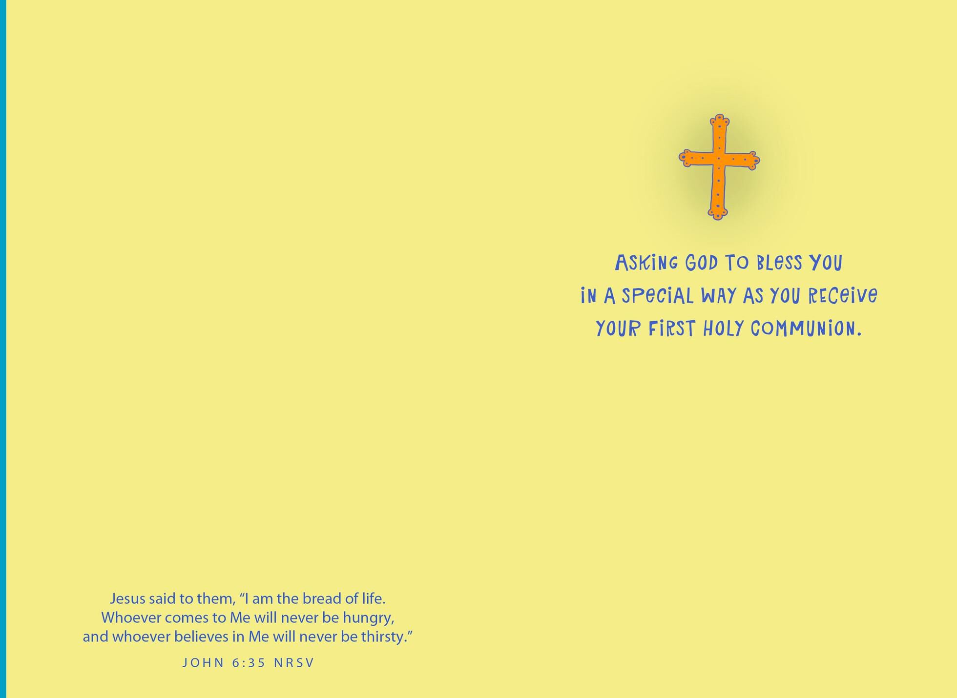 Blue Cross Wrapped in Yellow First Communion Card