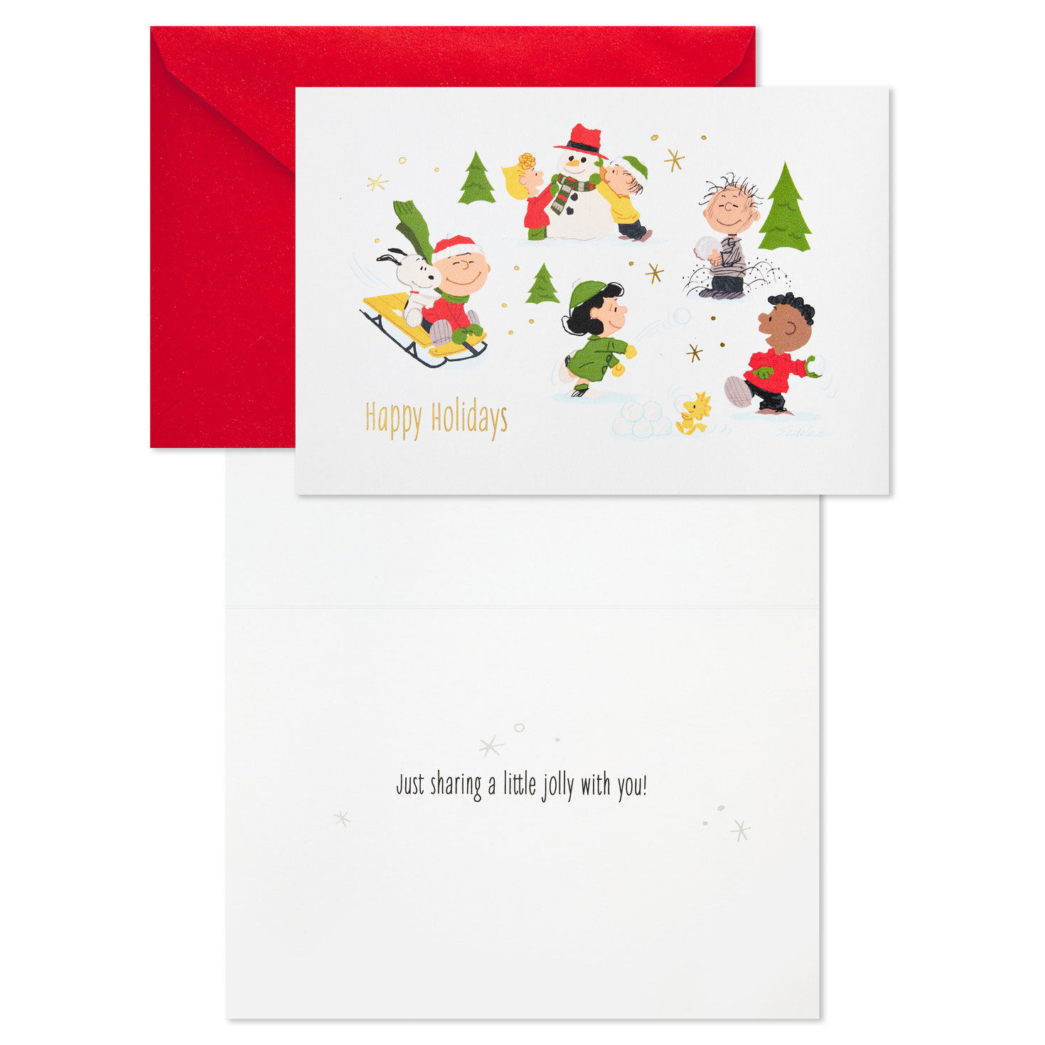 Peanuts Gang Snow Fun Boxed Christmas Card Pack Card Front with Sentiment image number 3