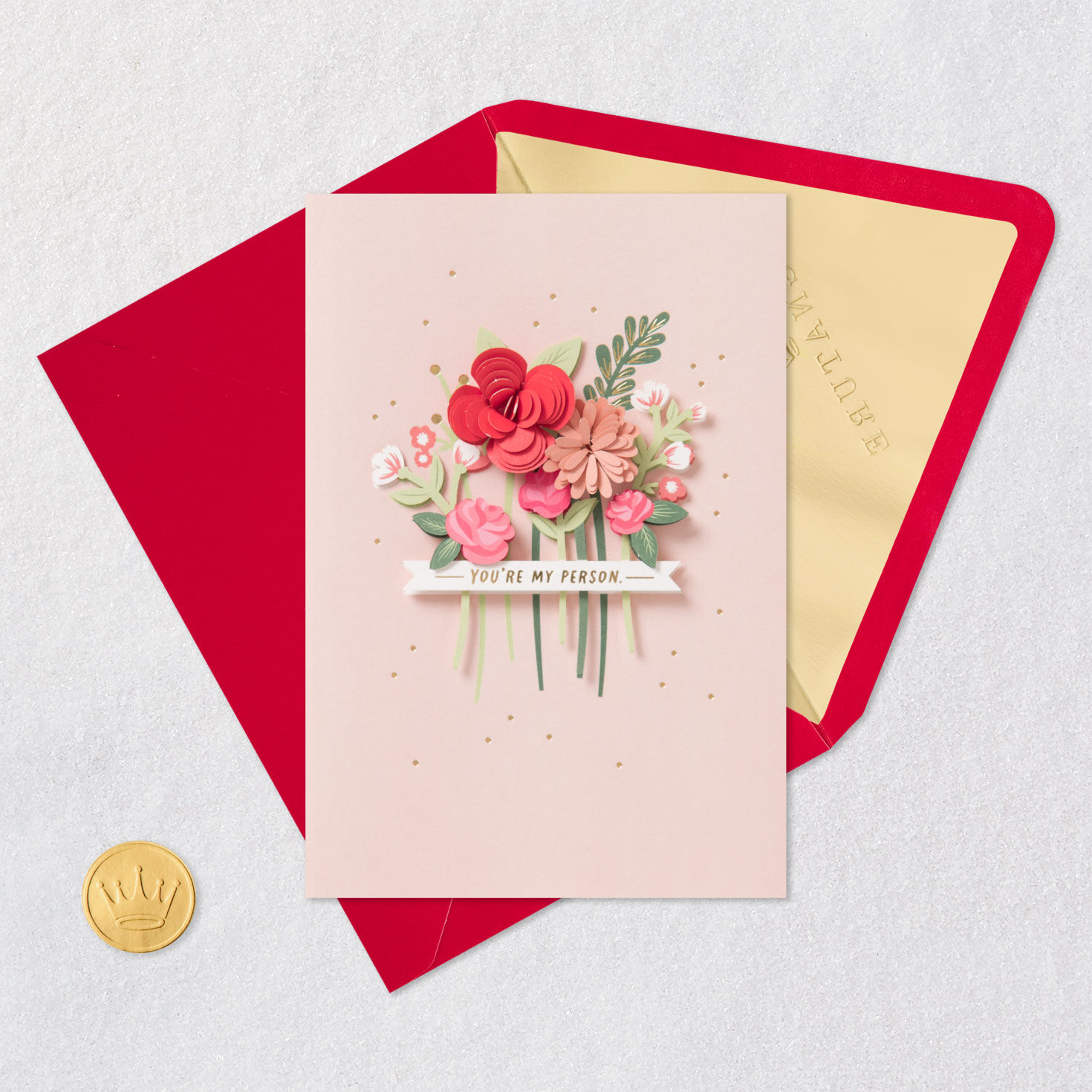 Die-Cut Flower Bouquet Valentine's Day Love Card Card Front with Envelope and Gold Seal image number 5