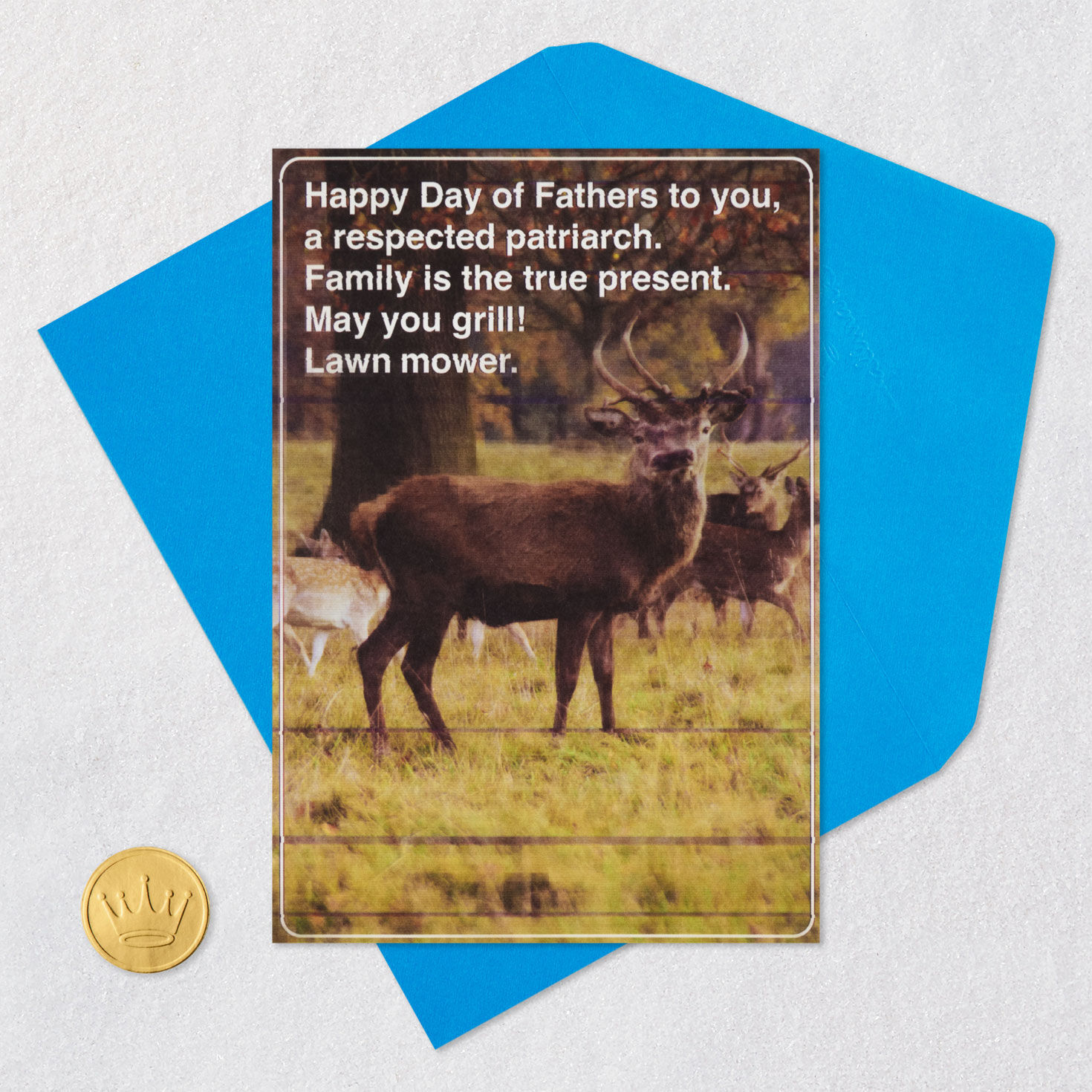 AI-Generated Deer in Field Funny Father's Day Card Card Front with Envelope and Gold Seal image number 5