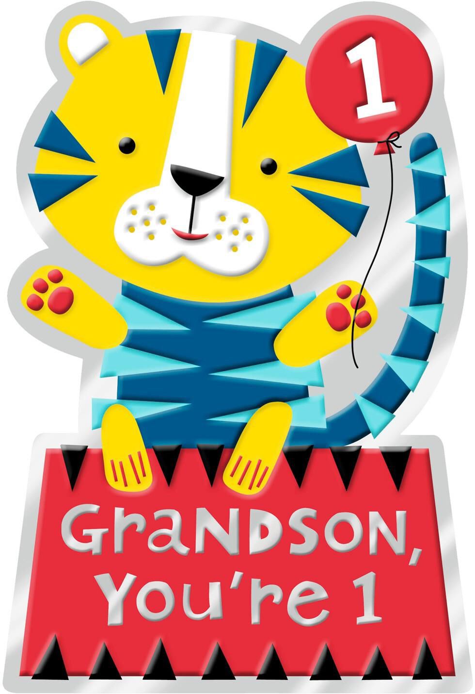 Tiger With Balloon First Birthday Card