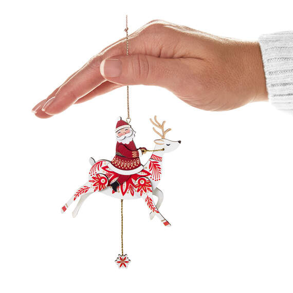 Pull-String Reindeer With Santa Wood Ornament, , large image number 4