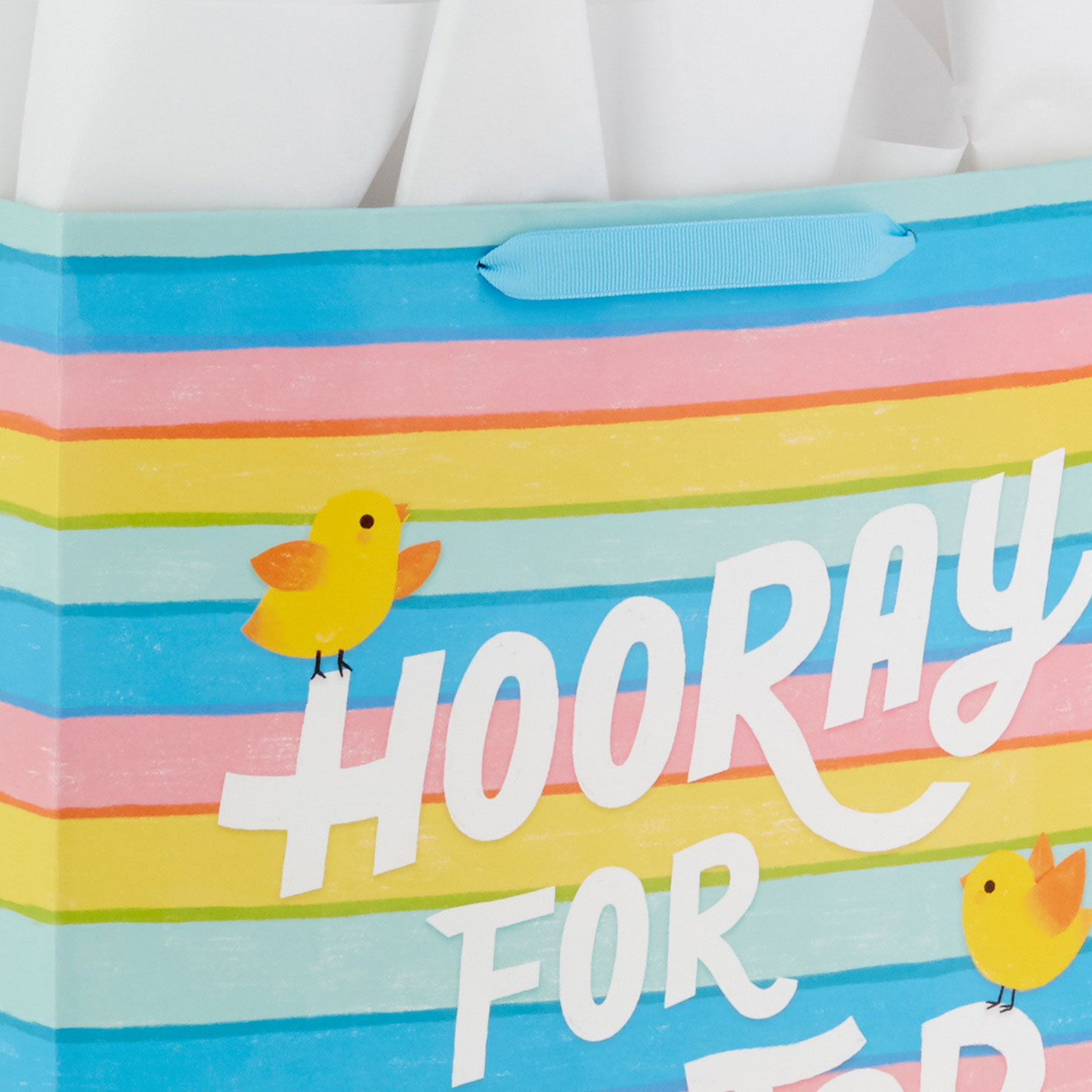 15.5" Chicks and Colorful Stripes XL Easter Gift Bag With Tissue Paper, , large image number 4