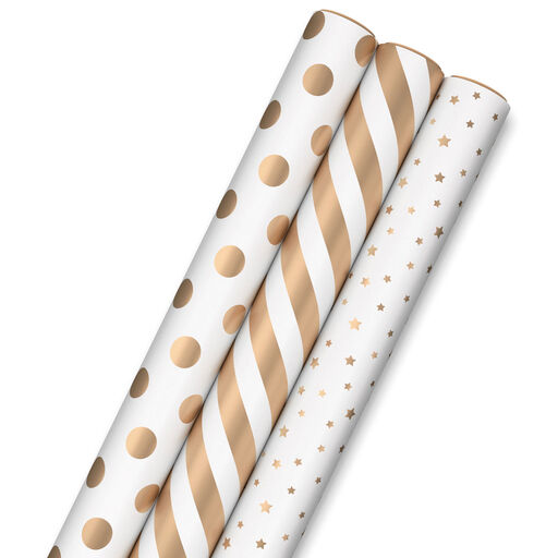 Gold and White 3-Pack Wrapping Paper, 105 sq. ft. total, 