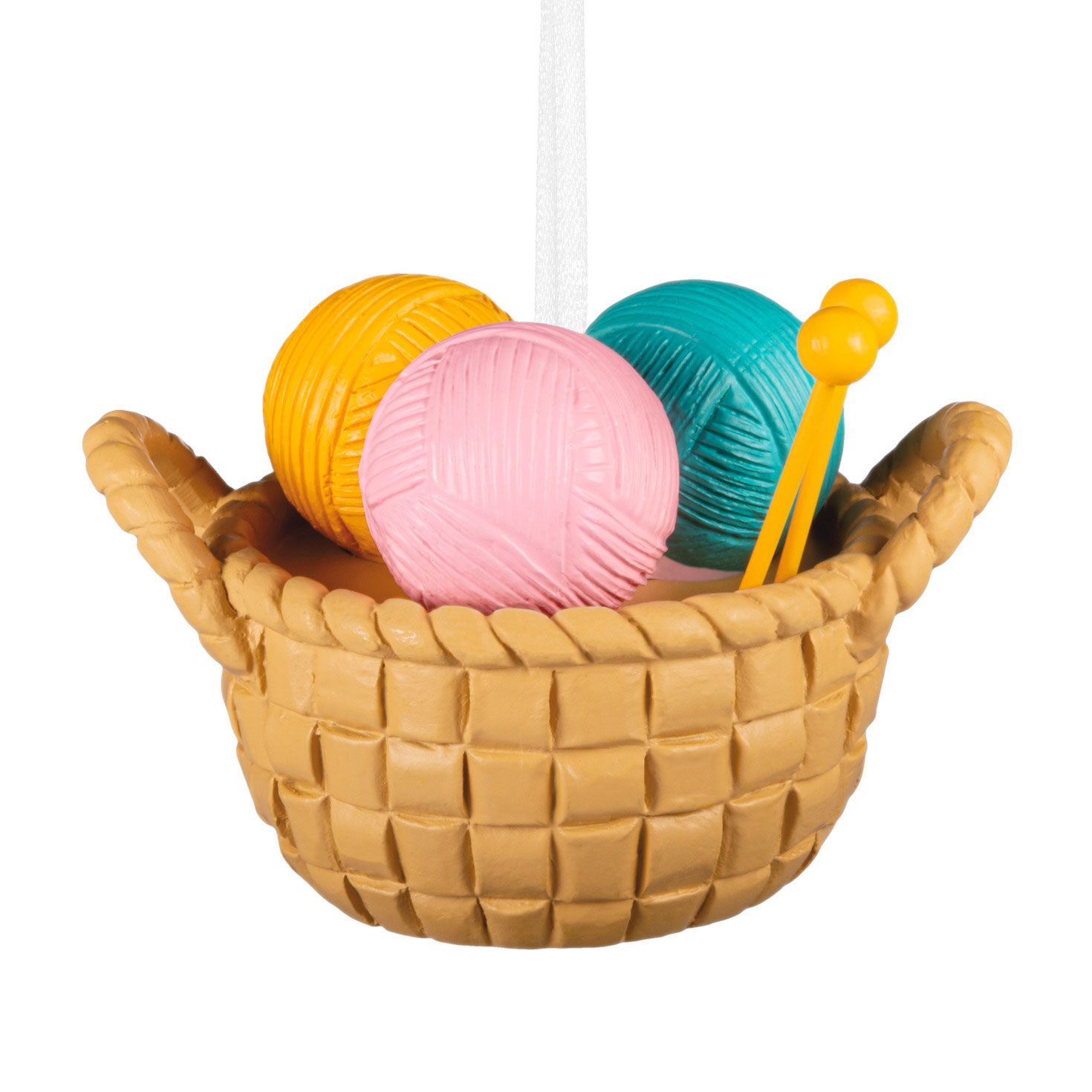 Knitting Basket of Yarn Christmas Ornament Back image number 6