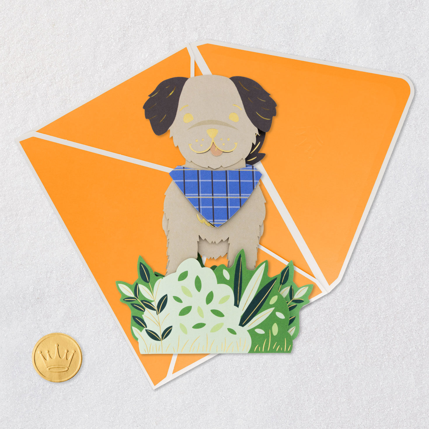 Paper Craft Puppy Dog Pop-Up Father's Day Card Card Front with Envelope and Gold Seal image number 5
