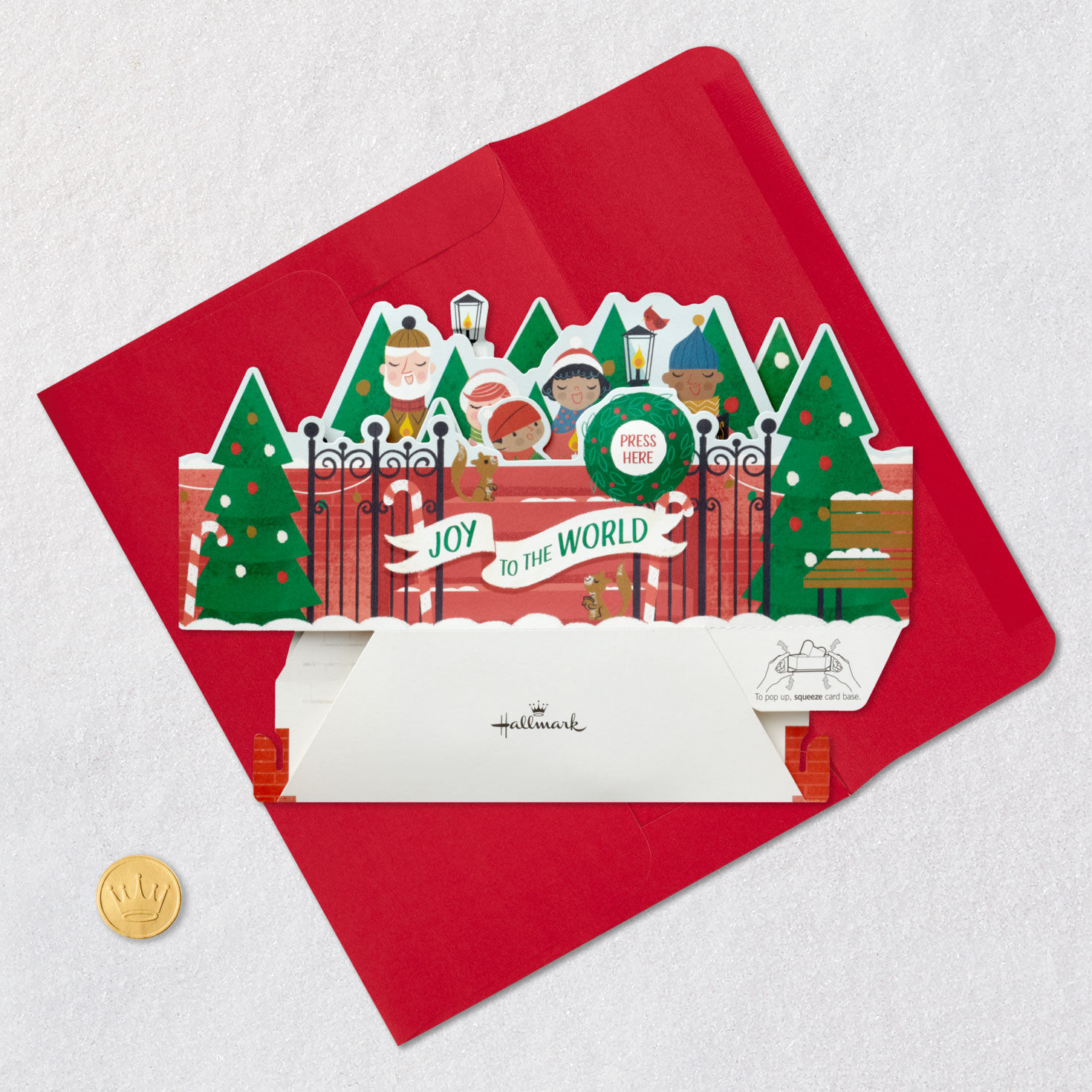 Carolers 3D Pop-Up Christmas Card with Light Card Front with Envelope and Gold Seal image number 5