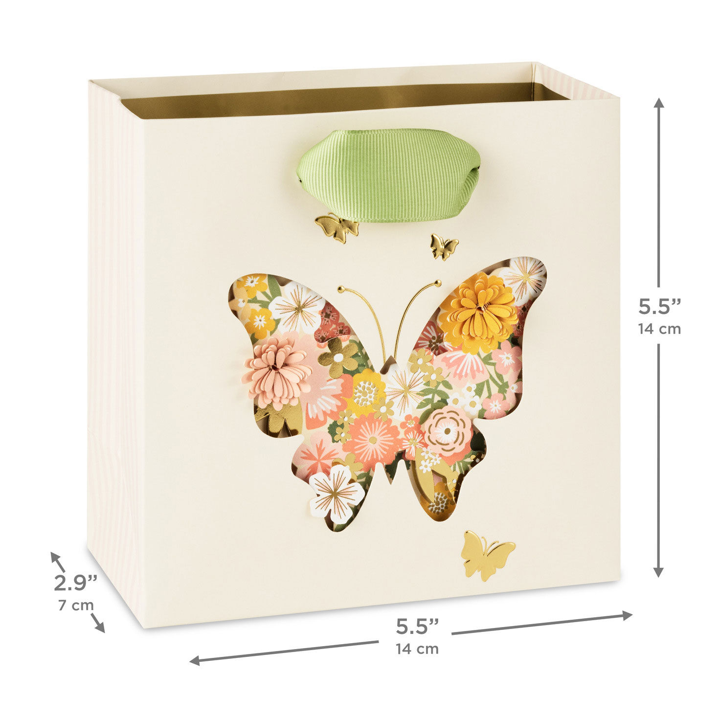Flowery Butterfly on Ivory Small Gift Bag measurement image number 3