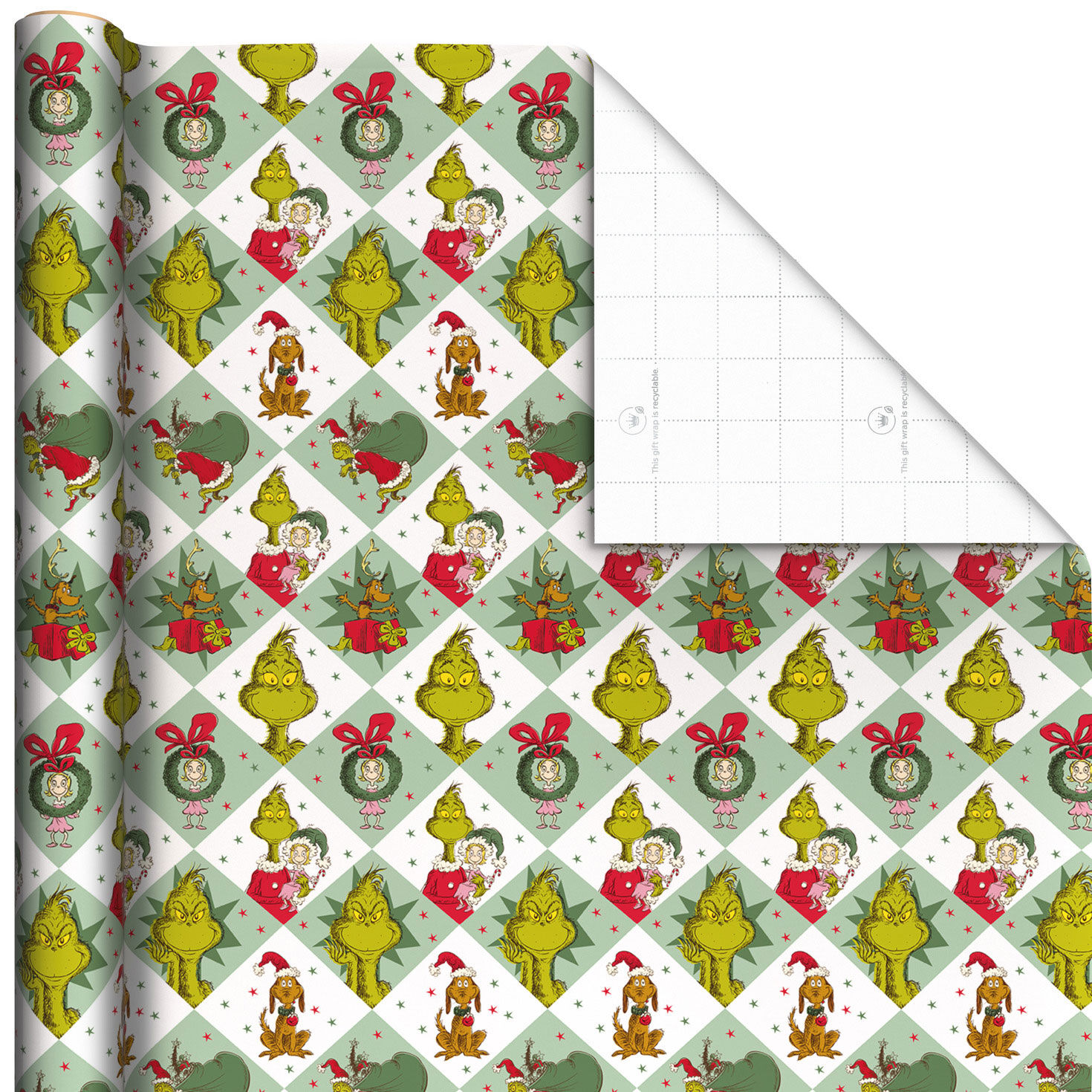 Dr. Seuss's How the Grinch Stole Christmas!™ Grinch on Colored Squares Jumbo Wrapping Paper Roll, 70 sq. ft.