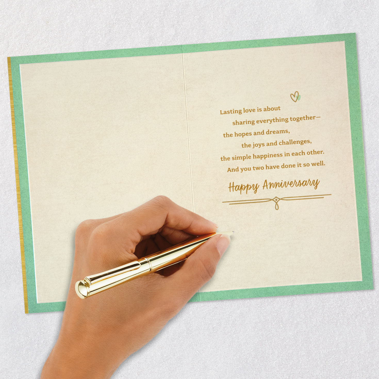 Gold and Mint Green Hearts 70th Anniversary Card Signing card image number 6