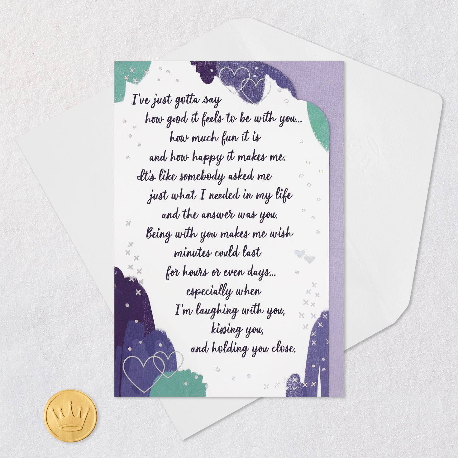 Purple Lettering on White Romantic Love Card Card Front with Envelope and Gold Seal image number 6
