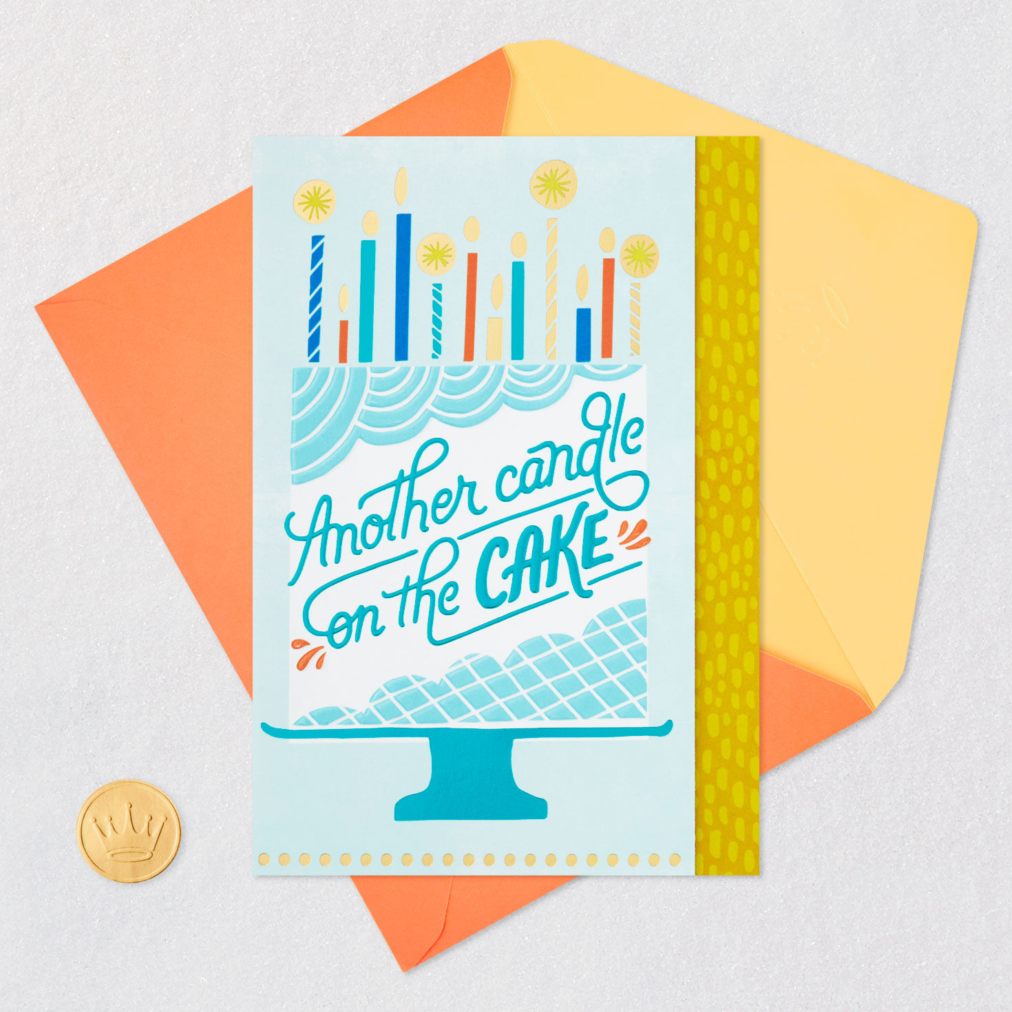 Fancy Cake on Blue Birthday Card Card Front with Envelope and Gold Seal image number 5