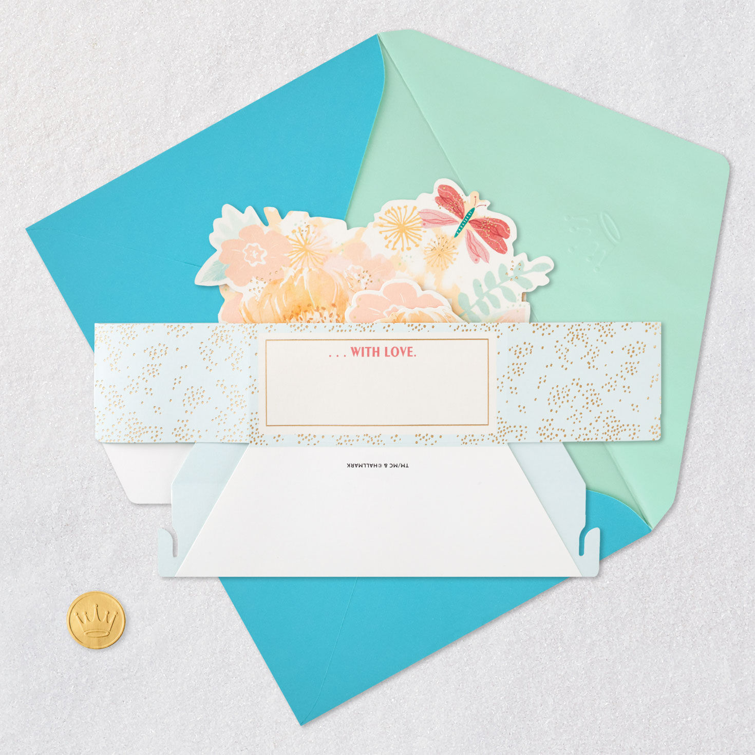 Butterfly and Flowers 3D Pop-Up Mother's Day Card Card Front with Envelope and Gold Seal image number 6