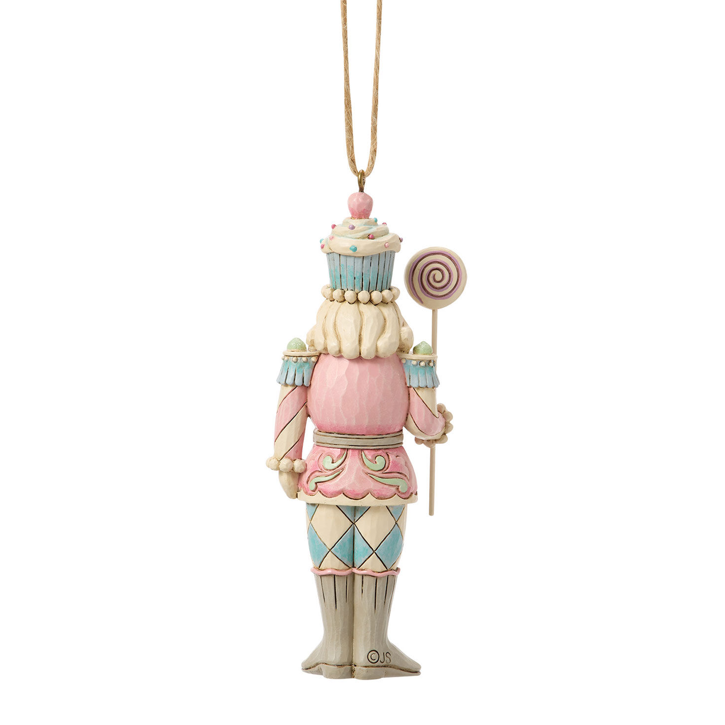 Pink and Green Toy Soldier Jim Shore Ornament Back image number 2